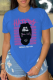 Royal Blue Daily Vintage Print Patchwork Letter O Neck T-Shirts