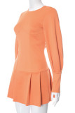 Tangerine Red Street Solid Patchwork Backless O Neck A Line Dresses