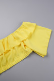Yellow Casual Solid Backless Off the Shoulder Half Sleeve Two Pieces