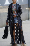 Pink Street Solid Hollowed Out Patchwork Turn-back Collar Outerwear