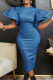 Light Blue Elegant Solid Hollowed Out Patchwork O Neck Wrapped Skirt Dresses
