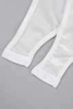 White Sexy Solid Hollowed Out O Neck Long Sleeve Two Pieces
