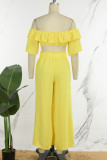 Yellow Casual Solid Backless Off the Shoulder Half Sleeve Two Pieces