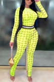 Blue Fashion Sexy Print Long Sleeve O Neck Jumpsuits