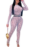 Blue Fashion Sexy Print Long Sleeve O Neck Jumpsuits