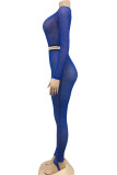Blue Fashion Sexy Print Long Sleeve O Neck Jumpsuits
