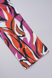 Red Casual Print Patchwork Shirt Collar Long Sleeve Two Pieces