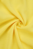 Yellow Casual Solid Backless Off the Shoulder Half Sleeve Two Pieces