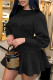 Black Street Solid Patchwork Backless O Neck A Line Dresses