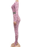 Blue Fashion Sexy Print Long Sleeve O Neck Jumpsuits