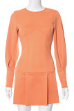 Tangerine Red Street Solid Patchwork Backless O Neck A Line Dresses
