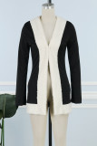 Black Casual Patchwork Cardigan Contrast Outerwear