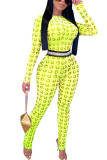 Blue Fashion Sexy Print Long Sleeve O Neck Jumpsuits