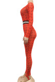 Blue Fashion Sexy Print Long Sleeve O Neck Jumpsuits