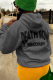 Dark Gray Daily Vintage Print Draw String Hooded Collar Tops