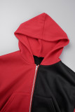 Khaki Casual Patchwork Draw String Pocket Contrast Zipper Hooded Collar Long Sleeve Two Pieces