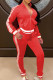 Red Casual Solid Patchwork Draw String Pocket Zipper O Neck Long Sleeve Two Pieces