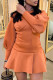 Tangerine Red Street Solid Patchwork Backless O Neck A Line Dresses