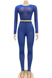 Blue Fashion Sexy Print Long Sleeve O Neck Jumpsuits