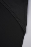 Black Casual Print Asymmetrical O Neck Plus Size Two Pieces