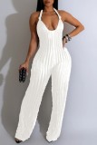 Blue Sexy Casual Solid Backless Halter Skinny Jumpsuits