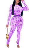 Blue Fashion Sexy Print Long Sleeve O Neck Jumpsuits