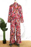 Red Casual Print Patchwork Shirt Collar Long Sleeve Two Pieces