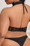 Black Sexy Solid Patchwork Chains Backless Halter Plus Size Sleepwear