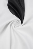 White Elegant Print Patchwork Buttons Turndown Collar A Line Dresses