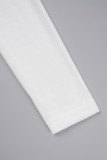 White Sexy Solid Hollowed Out O Neck Long Sleeve Two Pieces