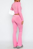 Pink Casual Letter Print Basic O Neck Long Sleeve Two Pieces