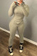 Khaki Casual Solid Basic Hooded Collar Long Sleeve Two Pieces