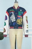 Black Casual Print Patchwork Outerwear