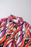Red Casual Print Patchwork Shirt Collar Long Sleeve Two Pieces