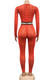 Blue Fashion Sexy Print Long Sleeve O Neck Jumpsuits