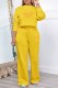 Yellow Casual Print Letter O Neck Long Sleeve Two Pieces