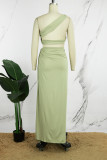 Rose Red Sexy Solid Backless Slit Oblique Collar Sleeveless Two Pieces