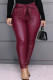 Burgundy Casual Solid Patchwork With Belt Plus Size