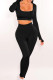 Black Casual Solid Patchwork U Neck Long Sleeve Two Pieces