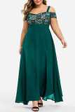 Green Casual Solid Patchwork Off the Shoulder Long Dress Plus Size Dresses