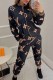 Black Casual Print Letter Zipper Collar Long Sleeve Two Pieces
