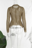Brown Casual Solid Patchwork Zipper Collar Tops (Subject To The Actual Object)