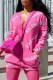 Pink Casual Letter Patchwork V Neck Outerwear