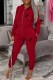 Red Casual Print Letter Hooded Collar Long Sleeve Two Pieces