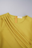 Yellow Casual Solid Patchwork O Neck Short Sleeve Dress