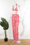 Pink Sexy Print Patchwork Stringy Selvedge Spaghetti Strap Sleeveless Two Pieces