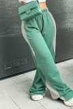 Green Casual Patchwork Contrast Regular High Waist Conventional Patchwork Trousers