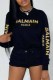 Black Casual Street Print Letter O Neck Tops