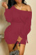 Burgundy Casual Solid Patchwork Cross Straps Oblique Collar Long Sleeve Dresses