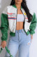 Green Street Print Patchwork Zipper O Neck Outerwear